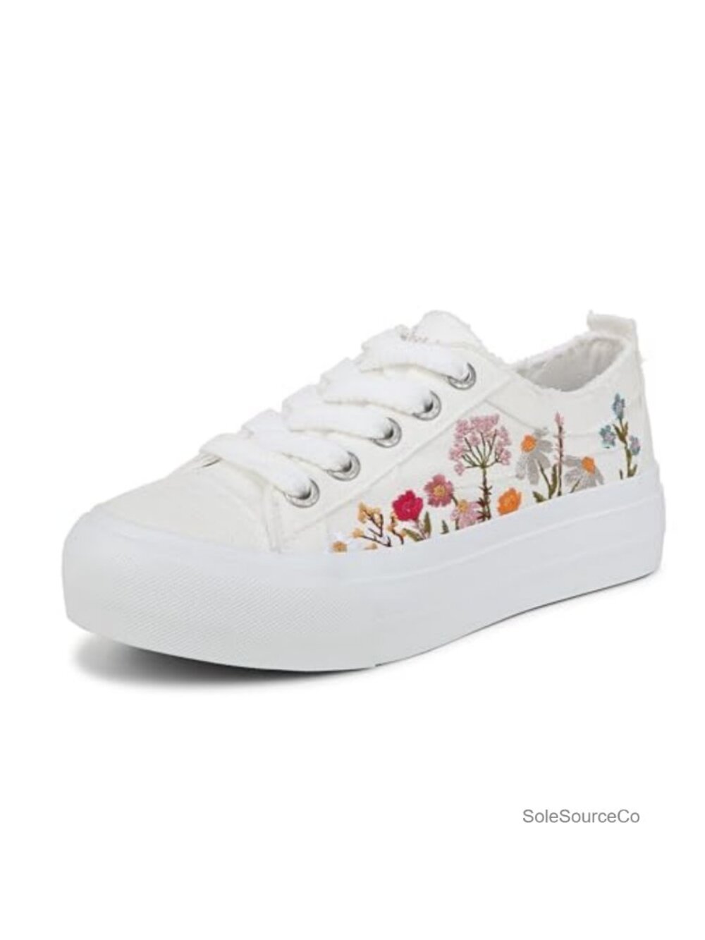 Platform Sneaker Lace-Up Canvas Embroidery Floral Low Top Casual